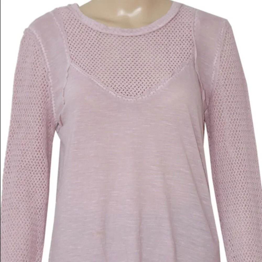Free People Solar Eclipse Top We The Free Mesh Long Sleeve Mauve XL